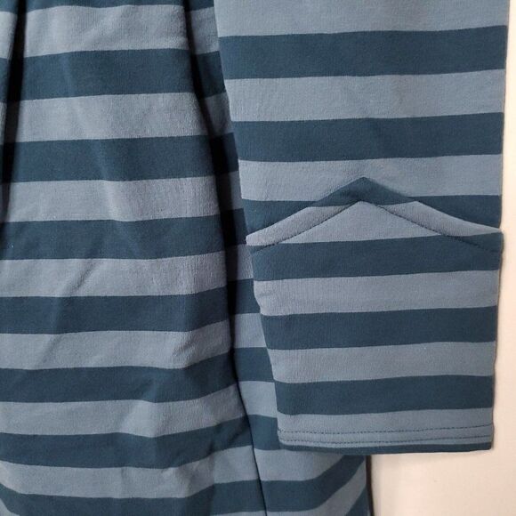 Blue Striped Jacket M Mandarin Collar Two Tone Pockets Pleated Matilda Jane - Picture 4 of 5